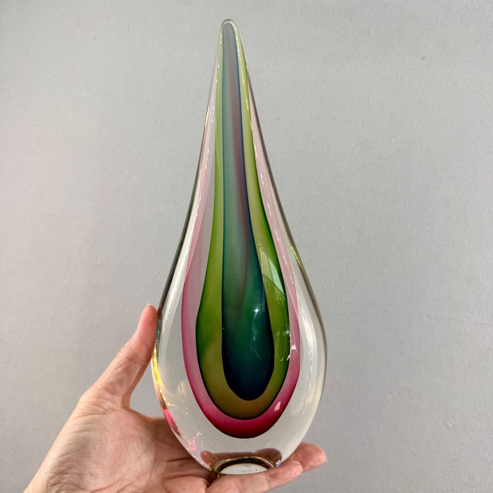 Murano Style Sommerso‎ Glass Sculpture Teardrop Emerald Cranberry 10.5"